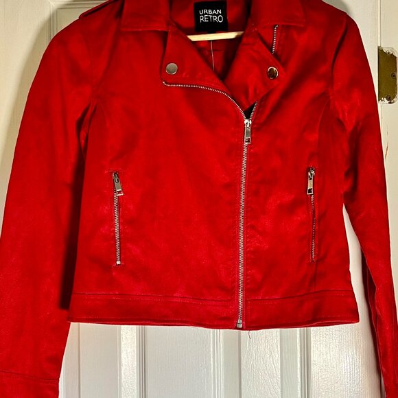 NEW! Urban Retro Red Biker School Casual Full Zip Jacket Size Medium - Picture 2 of 6